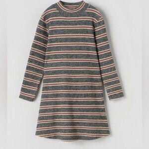 Zara Girl Striped Soft Touch Dress  Long Sleeve Curved Hem Comfy Sz 9, 134cm